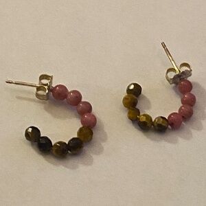 Chan Luu Small Hoops Tiger Eye & Rose Quartz 1/2"